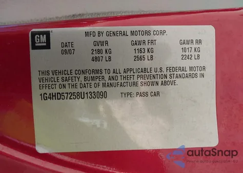 2008 Buick Lucerne Cxl from USA, damaged, VIN 1G4HD57258U133090